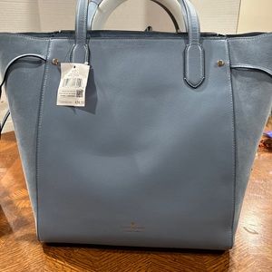 Kate Spade Marti Mixed Material Leather Suede Large Tote in Dusty Blue MSRP$459